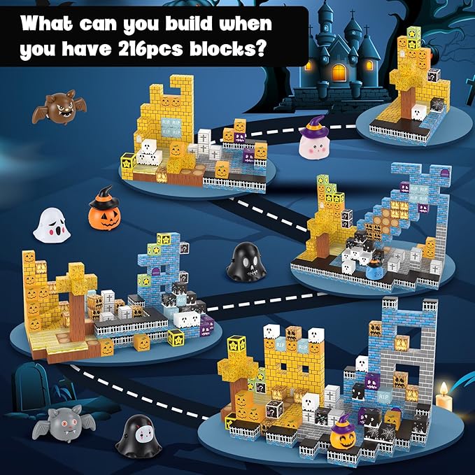 Magnetic Blocks 216Pcs Night Style, Magnetic Building Blocks Construction Toys for Boys or Girls Age 3+, Stacking Magnets, Christmas Birthday Gifts