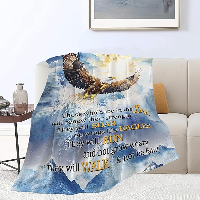Bald Eagle Blanket Christian Faith Religious Bible Verse Inspirational Scripture Throw Catholic Spiritual Gifts for Adults Women Men Kids Girls Boys Plush Fuzzy Fleece Blanket Decor 40''X50''