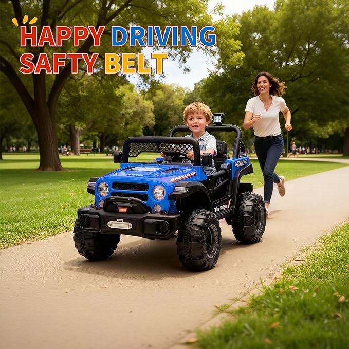 12V Kids Electric Ride on Truck，Parent Remote Control Car for Kids| Features 3 Speeds to 6MPH, 2 * 550w Moto, Spring Suspension, LED Lights, Music | for Children Aged 2-8 Years, Blue