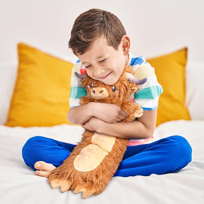 Brown Highland Cow Microwavable & Weighted Stuffed Animals - Unscented Heatable Plush Doll, Cute Cow Plush Toys Gifts for Girls Boys and Kids, Happy Fuel