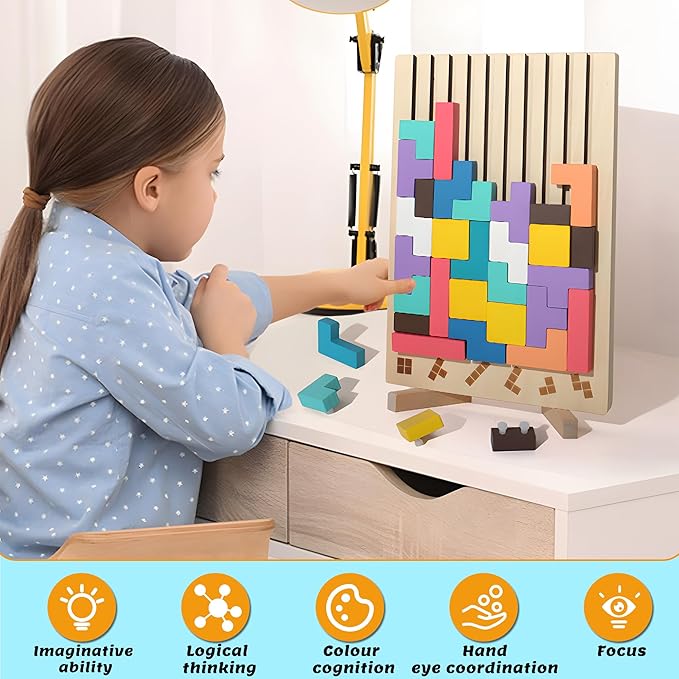 Wooden Stacking Puzzle Colorful 3D Versatile Russian Blocks for Toddlers 3-6 Years,Brain Teasers Toy Board Game Toys, Montessori Toys for 3 4 5 Year Old,Christmas Birthday Gift for Boys and Girls