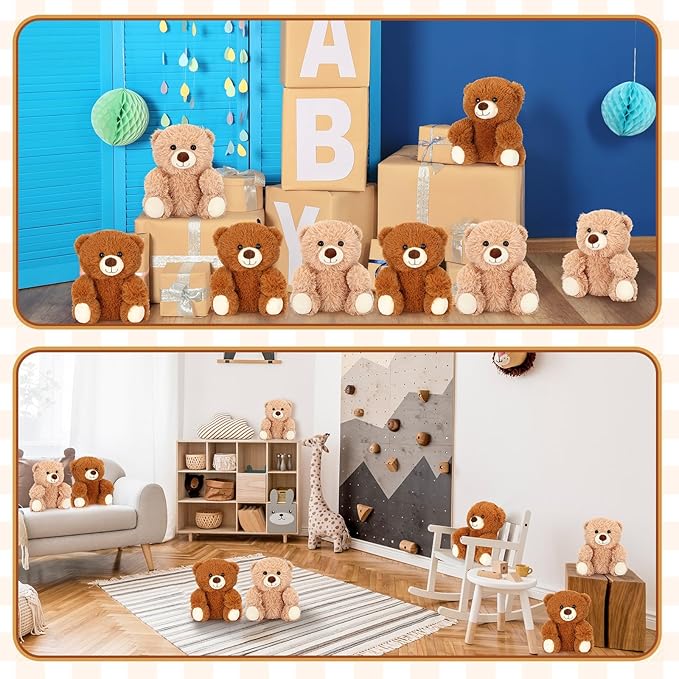 Jenaai 8 Pcs 10 Inches Stuffed Animal Bear Bulk Gift Soft Cute Baby Shower Bear Small Stuffed Plush Toys for Girls, Boys, Back to School Birthday Wedding Party(Retro Style)