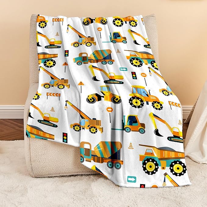 Wajade Kids Fleece Construction Truck Blanket for Boys Soft Throw Blanket with Trucks Car Print Birthday Christmas for Toddler Kids 50"x60"