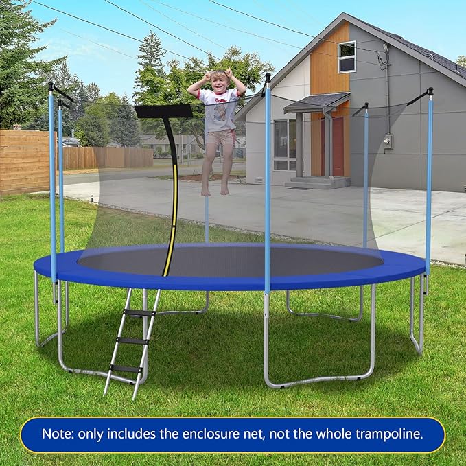 GYMAX Trampoline Net, Trampoline Enclosure for 8 10 12 14 15 16Ft Round Trampoline with Double-Headed Zippers & Buckles, Weather-Resistant Sun-Protective Trampoline Replacement Net