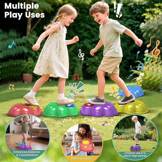 Light Up Stepping Stone for Kids: Sensory Motor Skill Toys for Active Toddler Obstacle Course Play - 5 Packs Durable Outdoor & Indoor Balance Toy - Great Gift for Boys Girls Ages 3 4 5 6 7