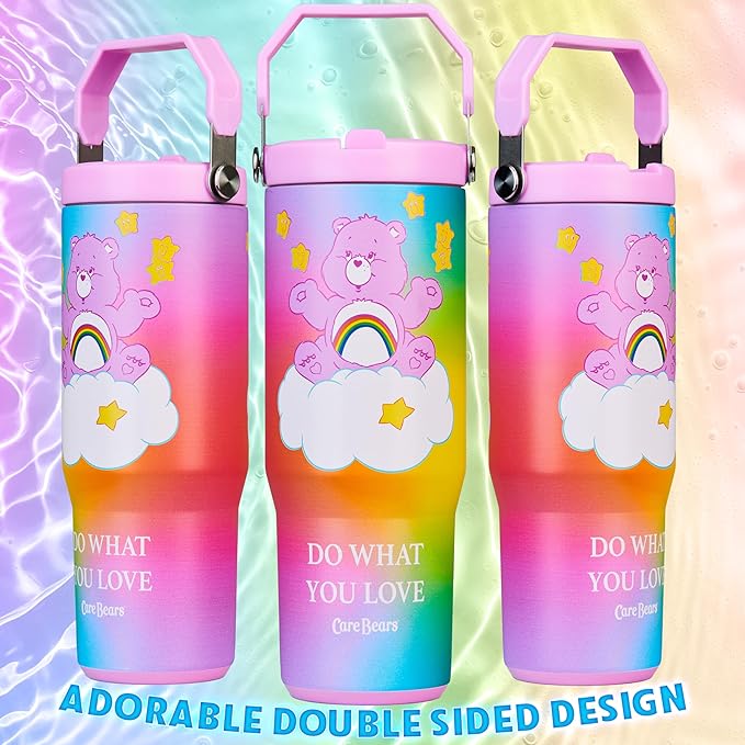 Get Trend Care Bears Tumbler with Straw 30oz Kids Teens Insulated Cup with Lid Handle Travel Mug Cups with Lids for School Sports Gifts for Kids (Multi Care Bears)