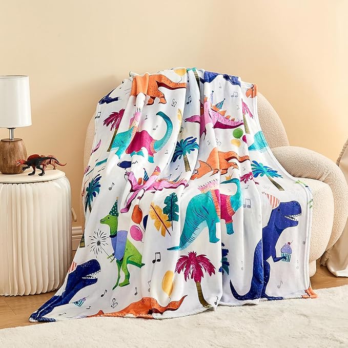 Wajade Toddler Fleece Dinosaur Blanket for Boys - Soft Throw Blanket with Dinosaur Print for Children's Birthday, Christmas, Halloween - 60"x80"