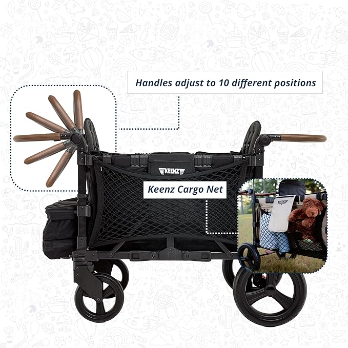 Keenz XC+ EVO - Luxury Comfort Stroller Wagon | Foldable 4 Passenger with Adjustable Canopy | Black