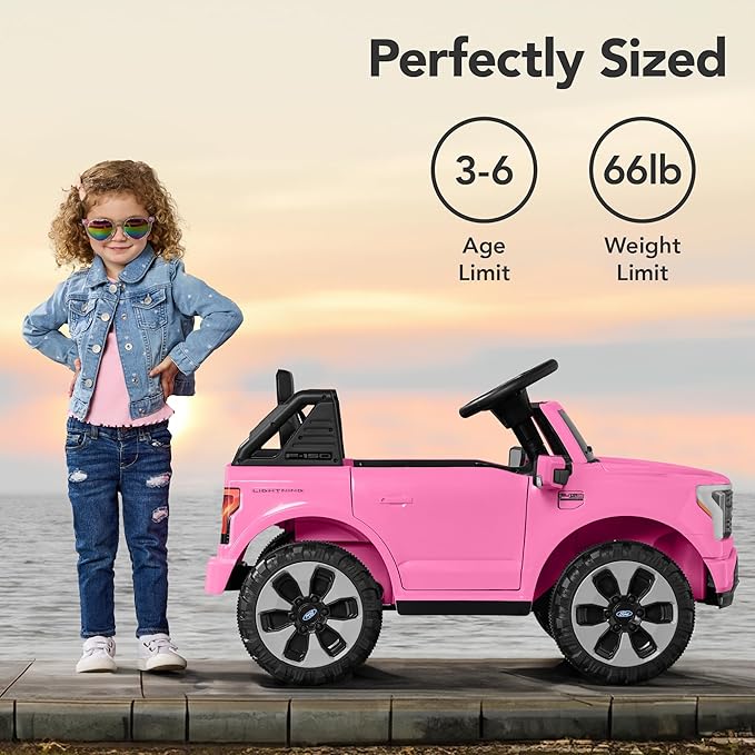 Best Choice Products Licensed Ford F-150 Lightning Truck Kids 12V Electric Ride On Car Toy w/ 66lb Weight Capacity, Parent Control, Bluetooth - Pink