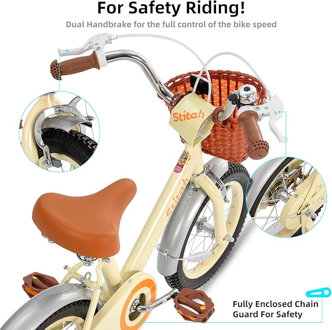 JOYSTAR Vintage Kids Bike with Training Wheels & Basket, 12 14 16 Inch Girls Bike for 2-7 Years Old, Children Bicycles, Multiple Colors