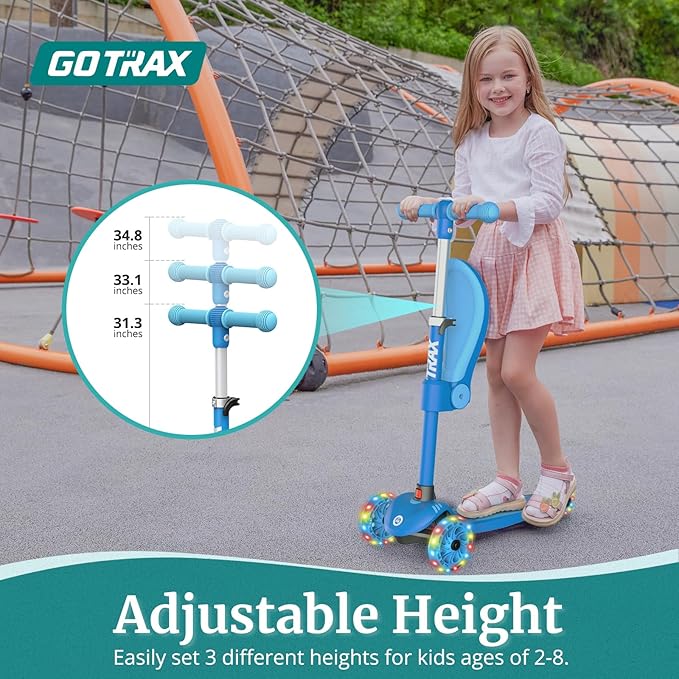 Gotrax KS3 Kids Kick Scooter, LED Lighted Wheels, Adjustable Height Handlebars and Removable Seat, Lean-to-Steer & Widen Anti-Slip Deck, 3 Wheel Scooter for Kids Ages 2-8 and up to 100 Lbs