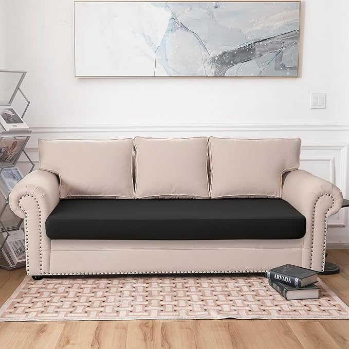 100% Waterproof Couch Cushion Covers Sofa Seat Cover, Stretch Sofa Cushion Slipcovers for Sectional Sofa, Reversible Sofa Protector Covers for Kids Pets, Washable(Large, Black)