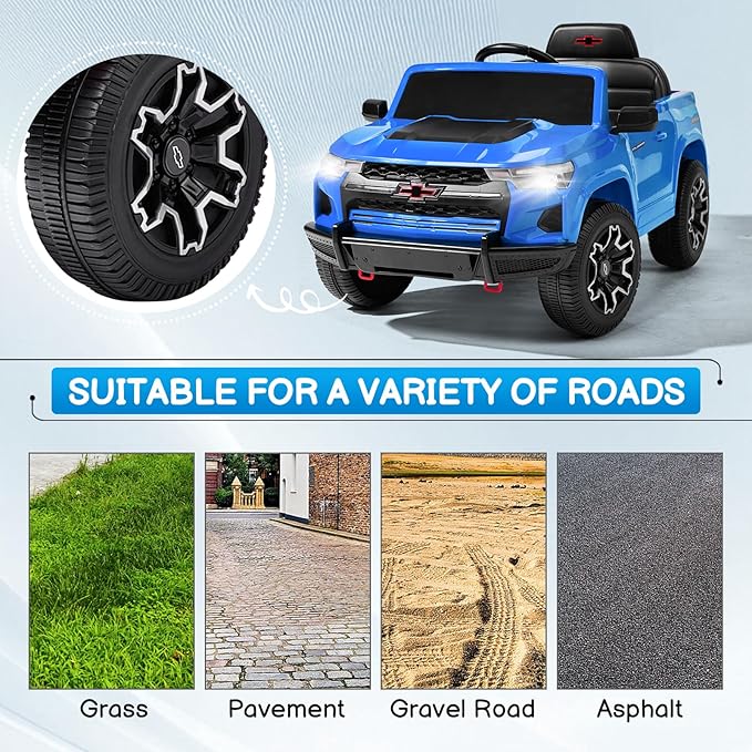 Winado Licensed Chevrolet Colorado Electric Car for Kids, 12V Ride on Toys for Toddlers with Remote Control, Battery Powered Electric Car Ride On Vehicle w/Bluetooth, Soft Start, LED Lights - Blue