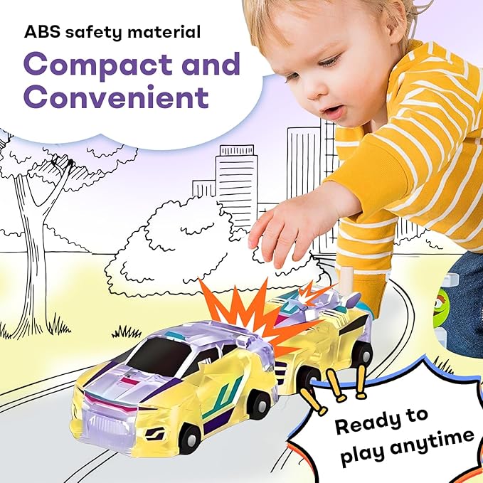 2-in-1 Transforming Race Car Dinosaur Toy DinoDrive– Automatic Transforming Car into Dinosaur, Educational Toys for Boys & Girls, Crash Action & Lights, for Kids(Luminous)