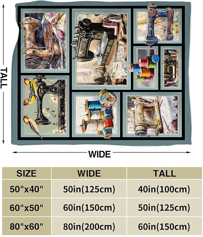Sewing Blanket Gifts for Women Girls Adults Mom Grandma Seamstress Ultra Soft Cozy Sewing Machine Throw Blankets Fleece Fuzzy Plush Decor for Couch Sofa 60"x50"