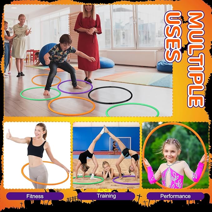 Sratte 12 Pcs Toy Hoop for Kid Detachable Adjustable Toy Hoop Colored Exercise Ring Plastic Circle for Kid Teen Gymnastics Equipment Require Self Assembly(28 Inch,4 Solid Colors)