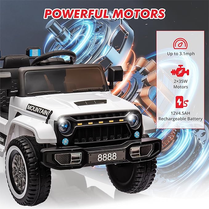 12V Kids Ride-on Truck with Parent Remote Control,All-Terrain Electric Car with Twin 35w Motors, 3 Speeds & Spring Suspension,LED Lights for Fun Night Drives,Ideal Gift for Boys & Girls