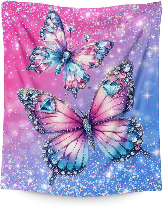 Kids Blanket for Girls Butterfly Blankets for Teens 8-12, 60x50 Inches Soft Cozy Plush Butterfly Themed Stuff Throws Gifts for Sofa Couch Bed Office Decor