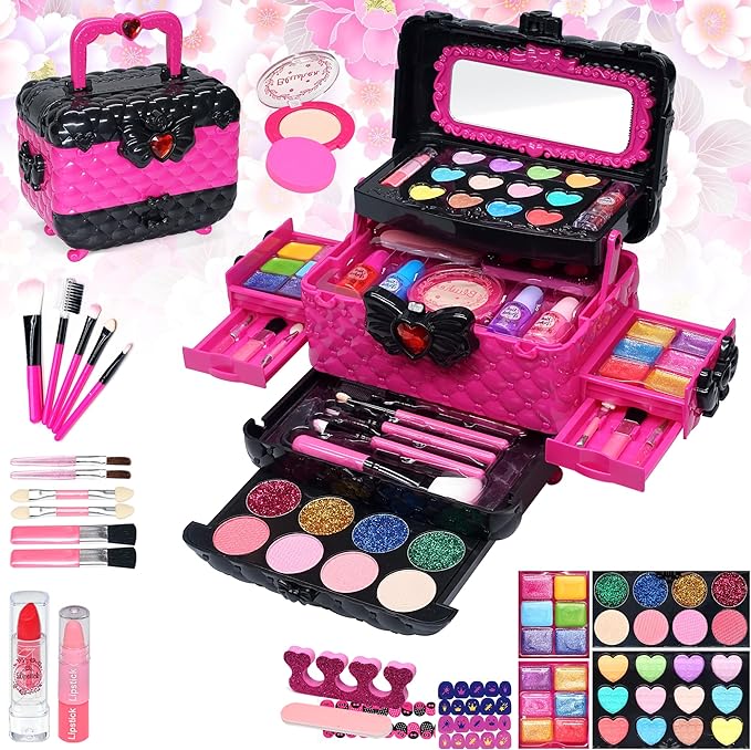 Kids Makeup Sets for Girls - Washable Makeup for Kids 8-12, Maquillaje para Niñas, Play Make Up Kit, Toys for Little Girl, Princess Toddler Kid Stuff, Ages 345679 10 Year Old Girl Birthday Gifts（Rose）