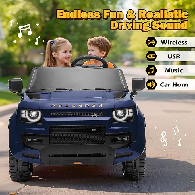24V Licensed Land Rover 2 Seater Ride on Car for Kids, Battery Powered Electric Car Ride on Vehicle with Parent Remote Control, LED Light, Spring Suspension, Suitable for Aged 3-8, Blue