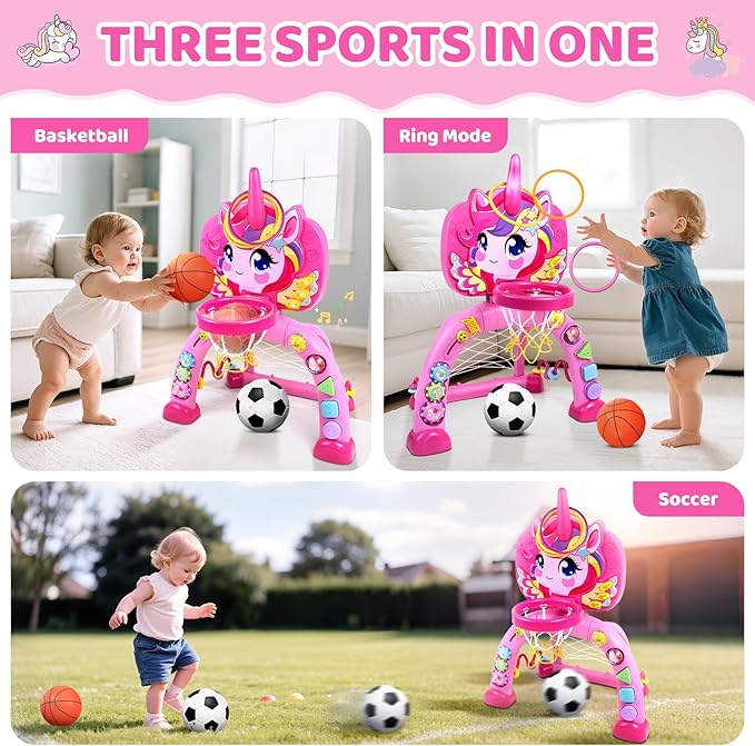 Marstone Toys for 1 Year Old Girl Gifts: Toddler Basketball Hoop and Soccer Goal with Sound and Music, Educational Sport Toys for Kids 1-3, 1st First 12-18 Month Birthday, Christmas, Xmas Present Gift