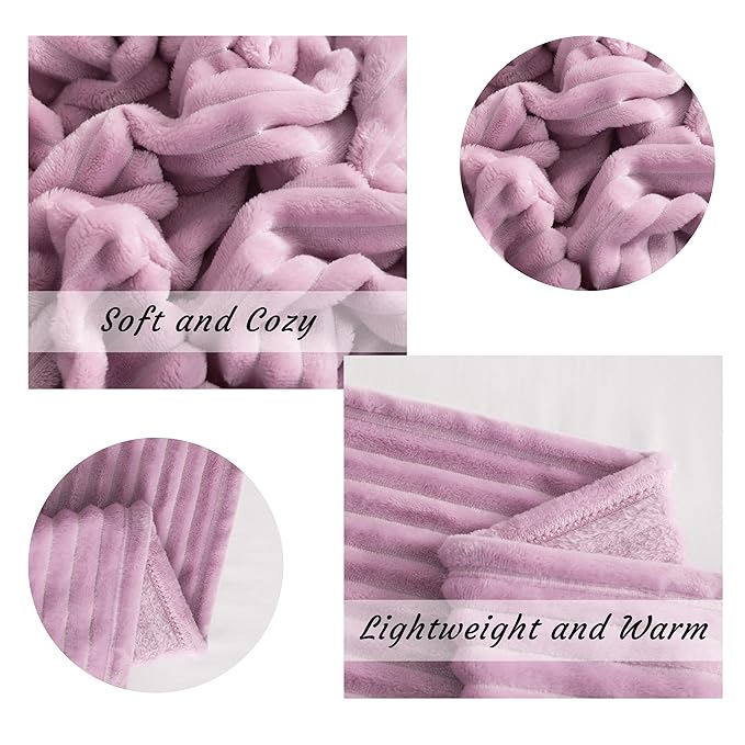 NTBAY Plush Flannel Twin Bed Blanket, 60x80 Inches Soft and Warm Lightweight Bed Blanket with Striped Texture for Couch, Sofa, All Seasons, Light Purple