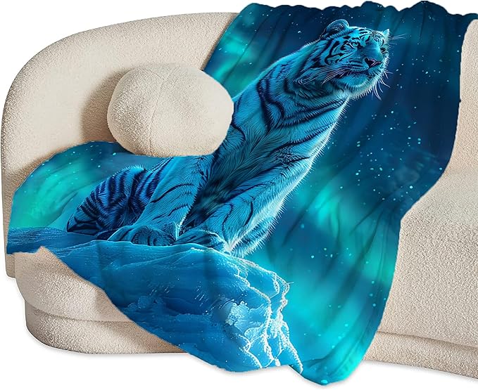 White Tiger Blanket Tiger Throw Blanket Tiger Gifts and Decor Tiger Blanket for Men Women Girls Boys Soft Warm Cozy Fleece Blanket for Couch Sofa Bed 80"x60"