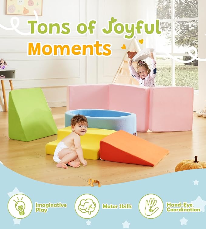 Foam Climbing Blocks with Ball Pit & Stairs for Toddlers Aged 1-3 -Soft Playset for Indoor Crawling, Foam Playground Set for Baby to Active Playing Inside -(Balls NOT Included),Multicolored
