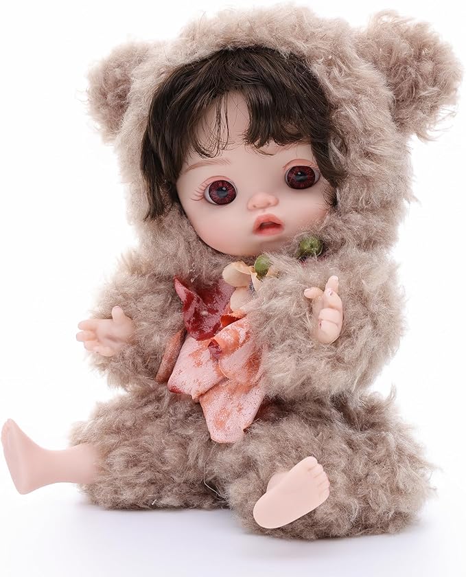 Reborn Baby Doll 10 Inch – Lifelike Full Vinyl Girl in Cozy Brown Bear Outfit – Comfort Collectible Doll Gift for Girls
