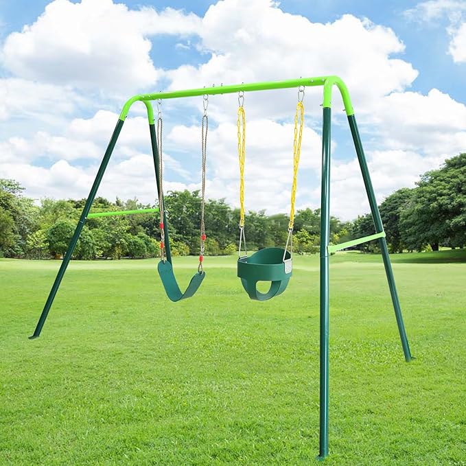RedSwing Toddler Swing Set, Heavy Duty High Back Full Bucket Swing with Belt Swings Seat Combo Pack for Swingset, Tree Straps and 4 Hooks Included, Green
