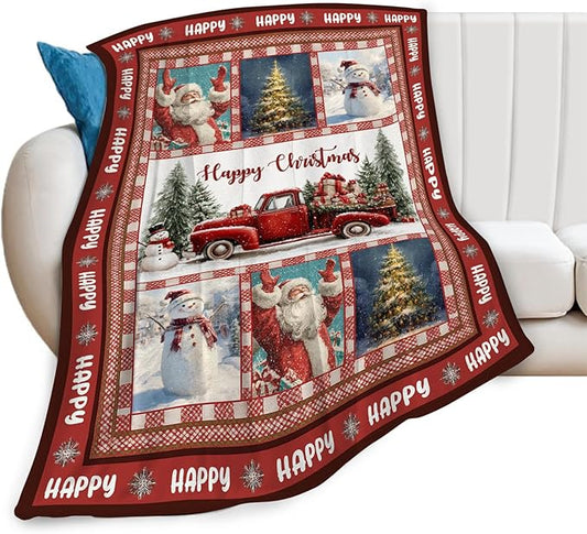 Christmas Santa Claus Blanket Christmas Pleasant Car Tree Throw Blankets Gifts for Girls Boys Kids Soft Cozy Fleece Plush for Couch Sofa Bed 50"x40"