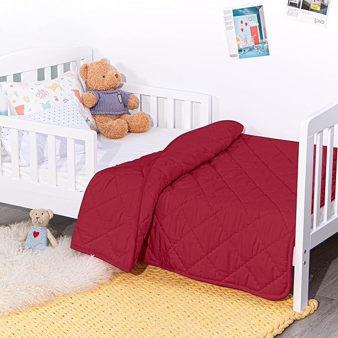 NTBAY Down Alternative Toddler Comforter, Lightweight and Warm Solid Color Baby Crib Quilted Blanket, 39x47 inches, Red