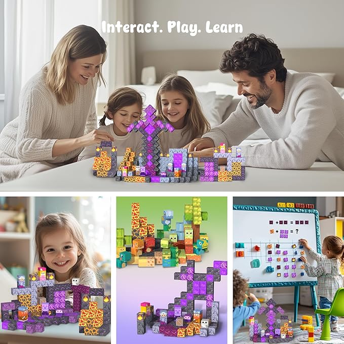 Magnetic Blocks—120PCS Magnet Toys for Kids, Magnetic Building Blocks Cubes, Montessori Sensory Stacking Magnets School STEM Toys Birthday Gifts for Boys&Girls Age 3+ Years Old (Volcanic)