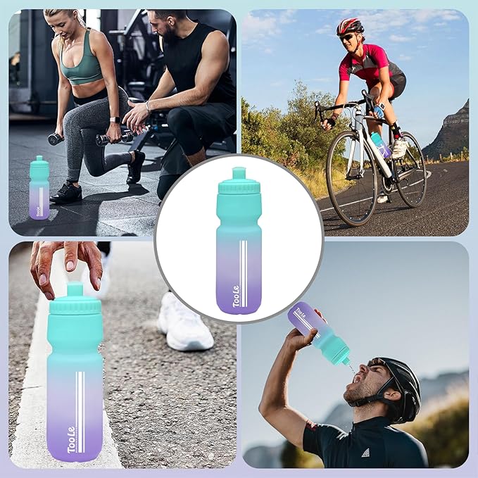 24oz Bike Water Bottle, Sport Squeeze Water Bottle Leakproof BPA Free with Capacity Scale w/Pull Top Lid, Reusable, for Bicycle, Gym, Hiking 2 Pack