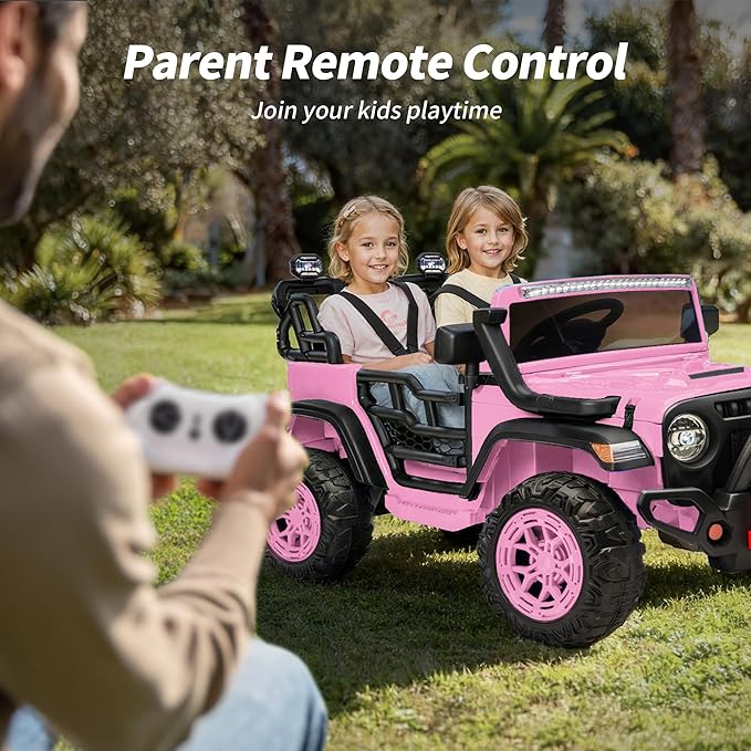 2 Seater Electric Ride on Car Truck, 24V 4x4 Ride on Toy for Kids 4-8 with Remote Control, EVA Tires - Light Pink
