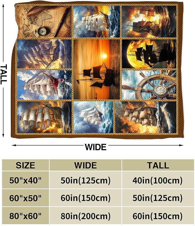 Nautical Throw Blanket Ultra Soft Cozy Navigation Sailboat Blanket Fleece Fuzzy Plush Nautical Lovers Decor Gifts for Women Girls Adults Couch Sofa 50"x40"