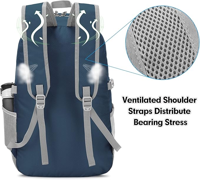 ZOMAKE Lightweight Packable Backpack, 35L Light Foldable Hiking Backpacks Water Resistant Collapsible Daypack for Travel(Navy Blue)