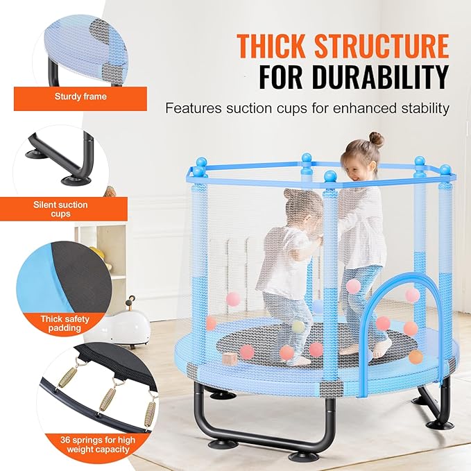 VEVOR 5FT Trampoline 50"/55"/56 * 35" for Indoor/Outdoor use for Toddlers, Foldable Mini Baby with Foam Handle, Recreational Birthday Gift