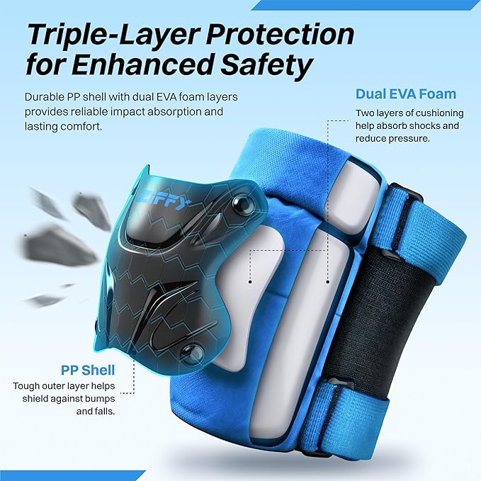 ZIFFY Knee Pads for Kids, Adjustable Knee and Elbow Pads Set with Wrist Guard, Protective Gear for Boys Girls Skateboard Roller Skating Cycling Bike – 2 Sizes, 4 Colors by Jova