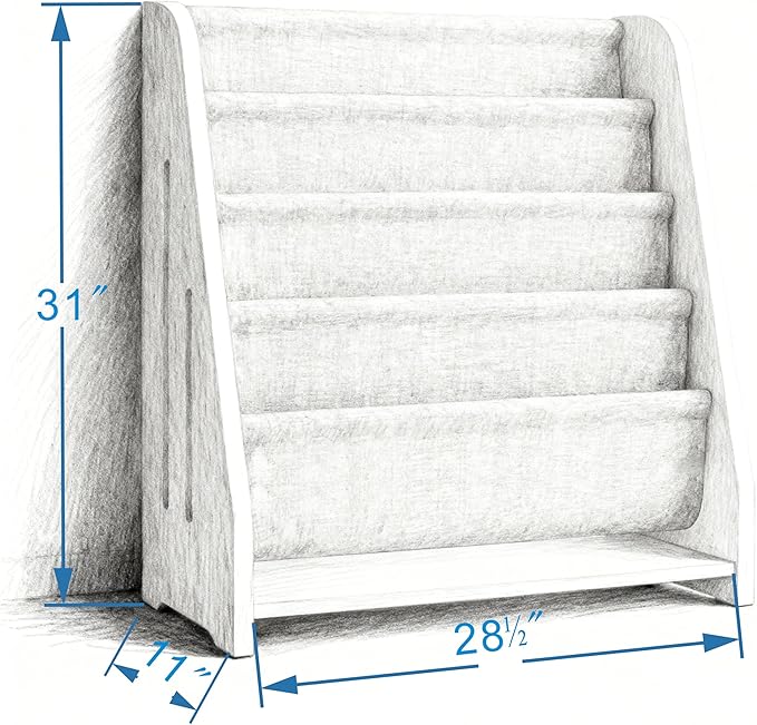 Baby Bookshelf Wood Montessori Kids Book Shelf Dutch Design 5Tier Scalloped,Milkywhite