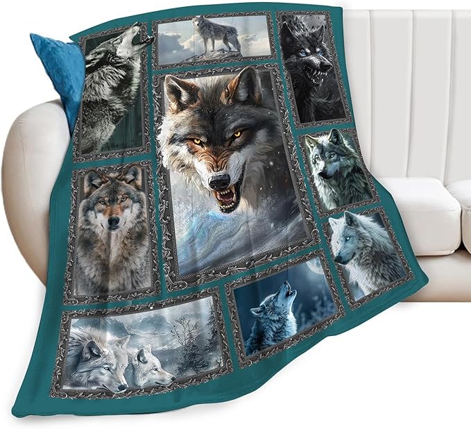 Wolf Blanket Fleece Soft Warm Plush Wild Animal Throw Blanket Lightweight Plush Fuzzy Cozy Wolves Blankets for Lover Kids Adult Suitable for Couch Sofa Bed 80"X60"