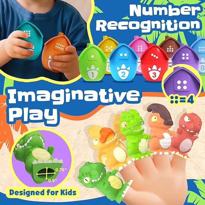 Learning Toys for Toddlers 1 2 3 Years Old-Matching Egg Toys with Dino Finger Puppet for Montessori Learning, Counting, Stacking, Sorting-Easter Christmas Birthday Gift for Baby Boys Girls