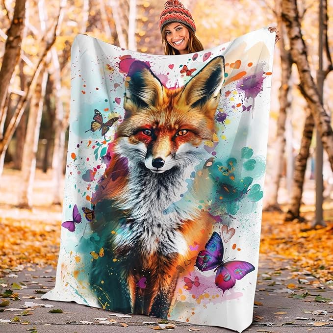 Fox Throw Blanket Fox Stuff Gifts for Kids Girls Boys Adults Women Man Soft Cozy Warm Plush Fluffy Fuzzy Fleece Blanket Decor 40''X50''