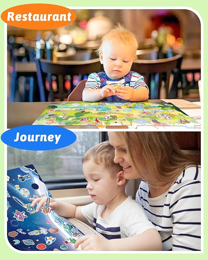 Benresive Reusable Sticker Book for Toddlers 2-4 Years, 3 Sets Travel Stickers for Kids, Waterproof Sticker Books for Toddlers 1-3, Crafts Activities for Todddlers 1-3 2-4 3-5