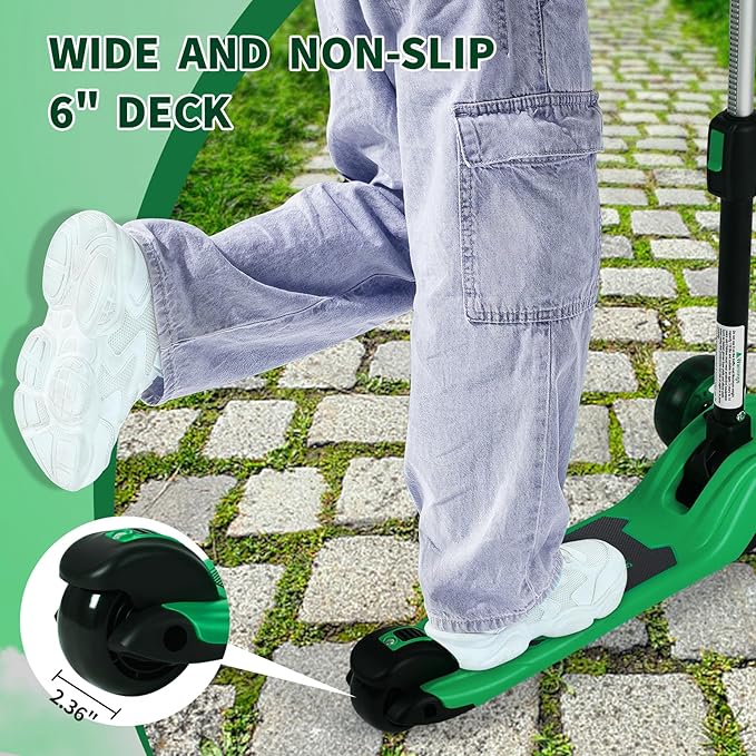 GLAMUP Kids Kick Scooter 3 Wheels, Kids Scooter Height Adjustable Handlebar, Lean-to-Steer System & Easy-Folding Mechanism, Ages 3-14 Boys and Girls