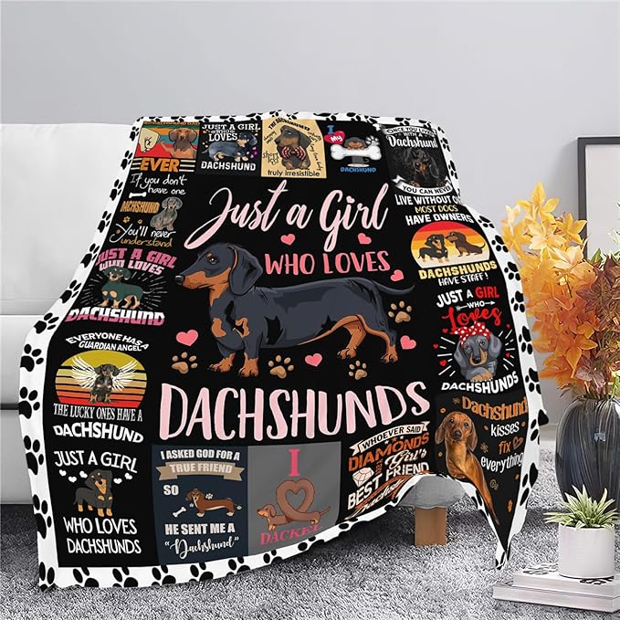 Dachshund Blanket Just A Girl Who Loves Dachshunds Weiner Dog Throw Blanket Gifts for Kids Girls Boys Adults Women Men Super Soft Cozy Plush Fluffy Fuzzy Fleece Blanket Decor 50''X60''