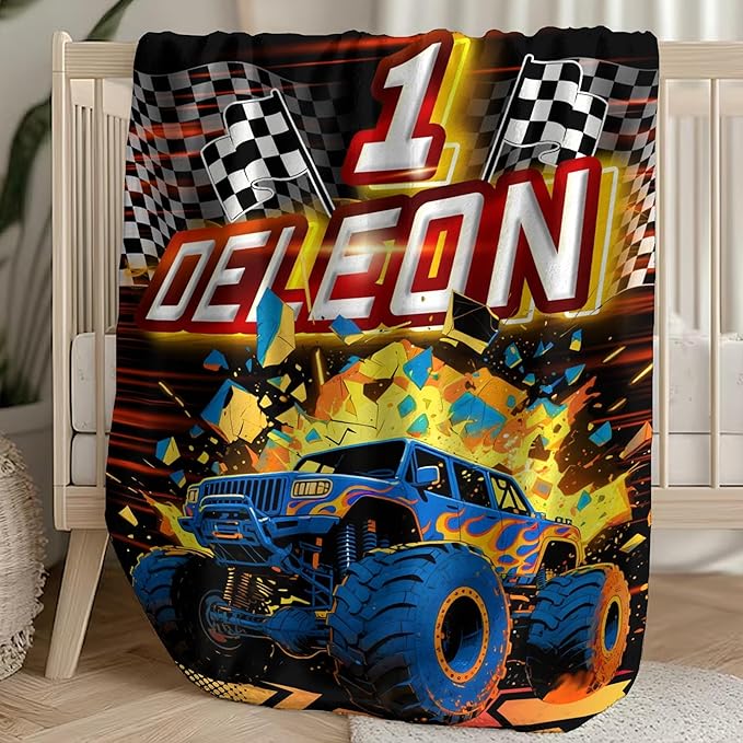 Custom Truck Blanket with Name Personalized Cars Throw Blanket for Boys Cars Lovers Gifts for Couch Sofa Bed Decor (Boy-01)