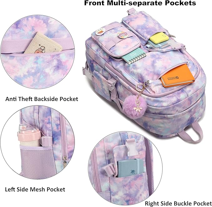 Hidds Laptop Backpacks 16 Inch School Bag College Backpack Anti Theft Travel Casual Daypack Bags Cute Bookbags Large Colorfull Carry on Back Pack for Teens Girls Women Students (Tie-Dye Purple)