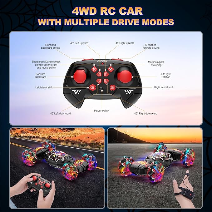 Nikuku Gesture Sensing RC Stunt Car - 4WD Hand Controlled Remote Control Car with 360° Rotation, 2.4GHz Drift Toy for Kids Ages 6 7 8-12 13 Year Olds - Best Birthday Gifts for Boys Girls