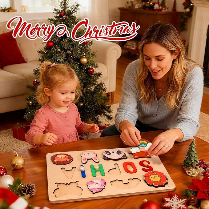 Wooden Name Puzzle for Kids Personalized, 1st Birthday Gifts, Custom Name Puzzle for 1 Year Old, Early Learning Toys for Baby Boy Girl, Personalized Christmas Birthday Gifts for Girls Boys Toddler